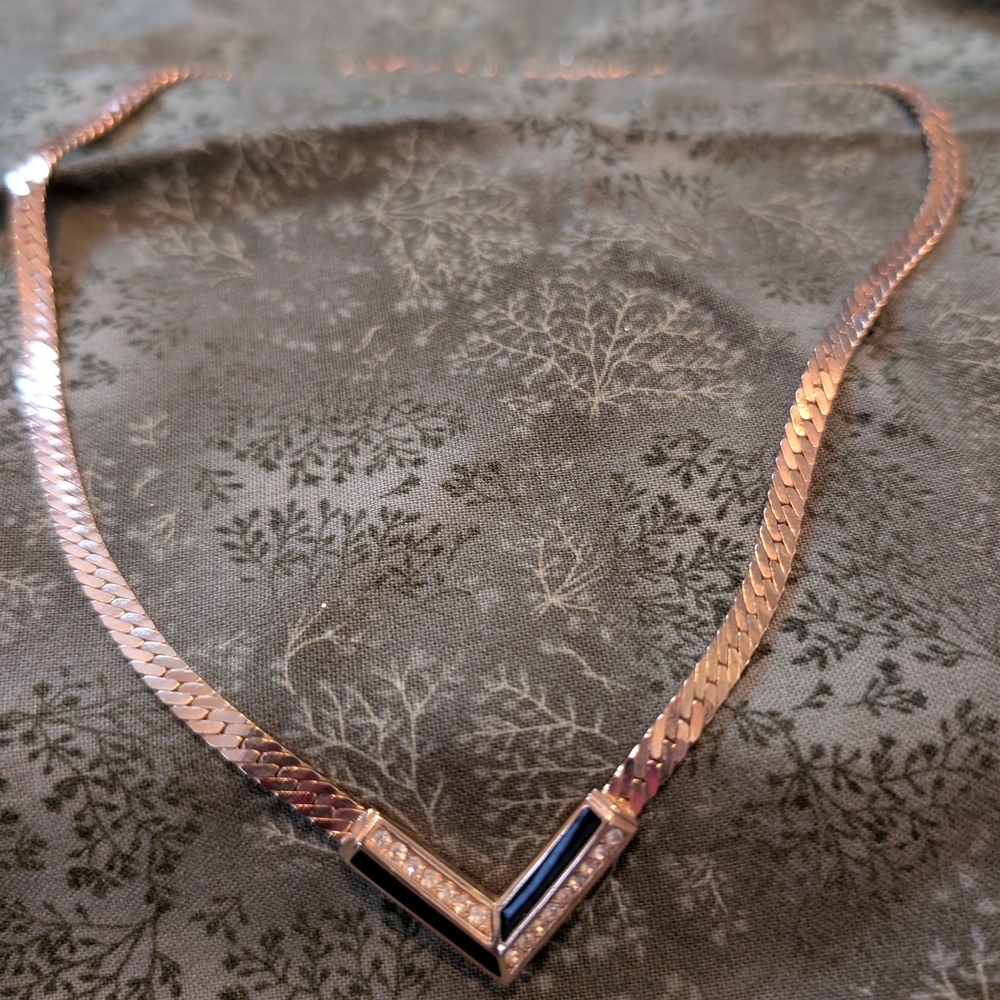 Christian Dior Vintage Gold and Silver V-Shaped Necklace